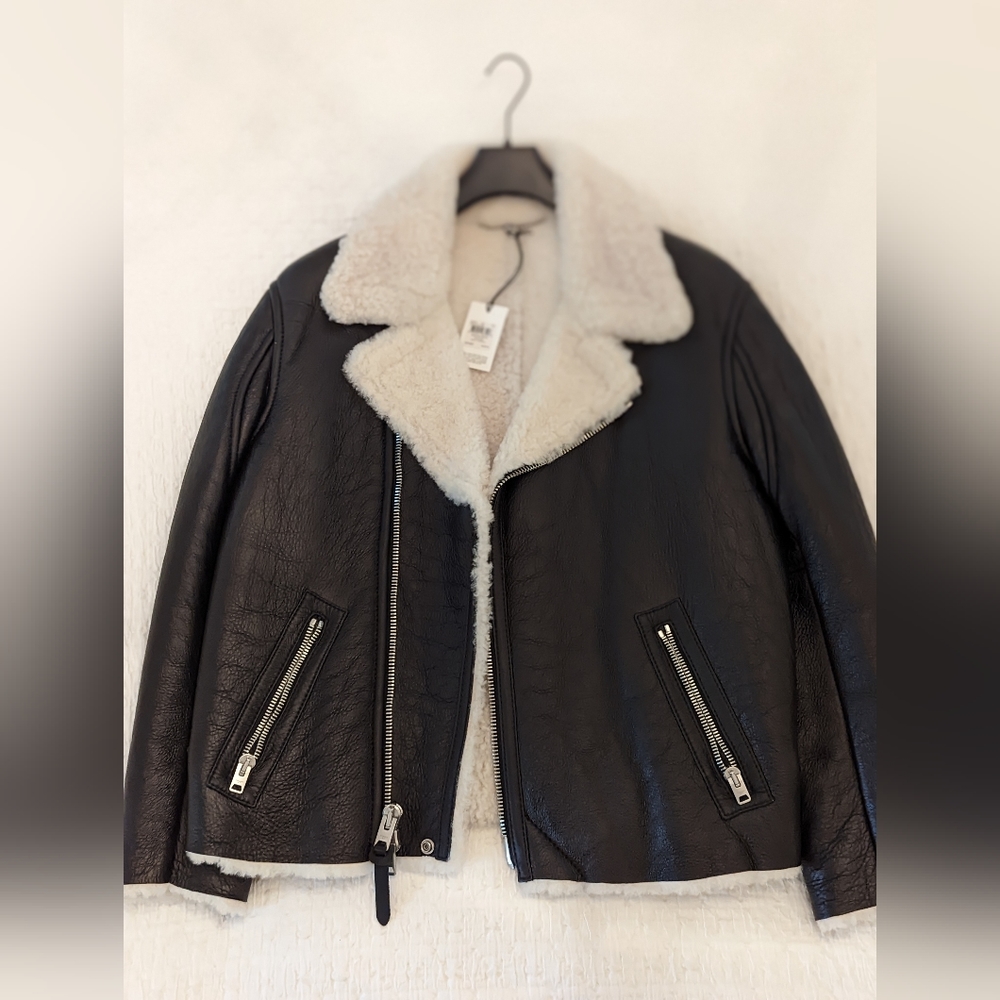 Sandro Leather Biker Shearling jacket